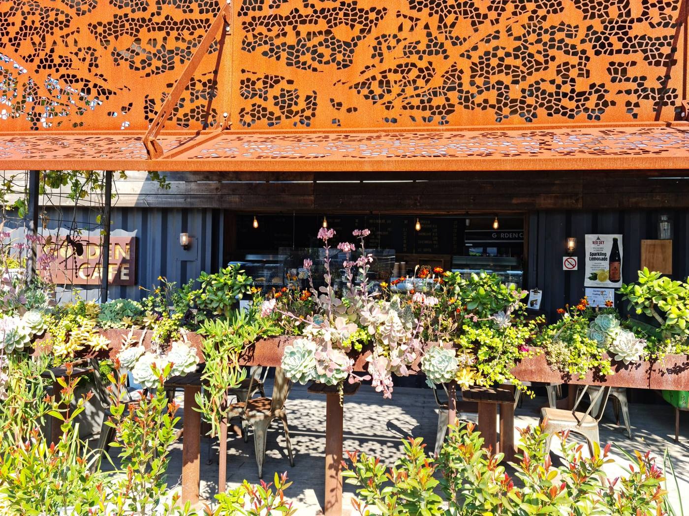 Garden Cafe exterior with beautiful succulent garden